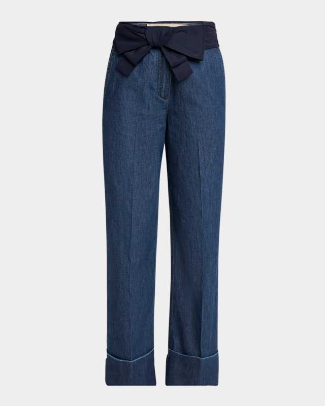 Chambray Denim Pants with Bow
